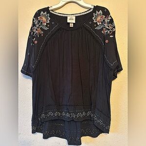 Women's Black Embroidered Top Knox Rose